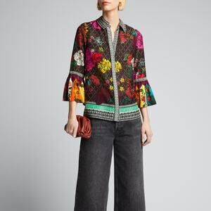 Alice + Olivia Rivera Ruffle-Sleeve Button-Down Top Small